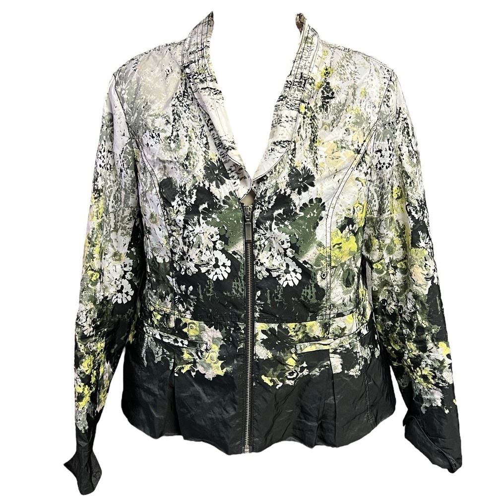 Christopher And Banks Jacket M Multicolor Floral‎ Zip Rhinestone Pleated Chic